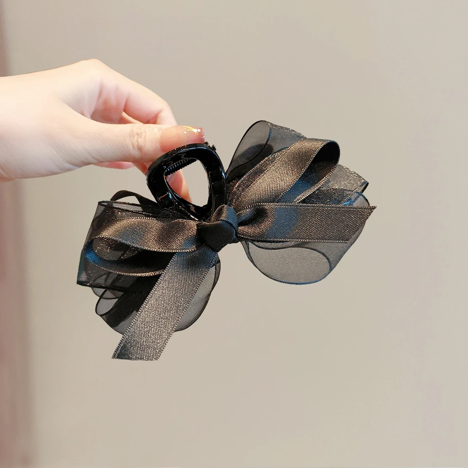 2024夏季新款黑色蝴蝶结抓夹超仙少女后脑勺鲨鱼夹发夹子