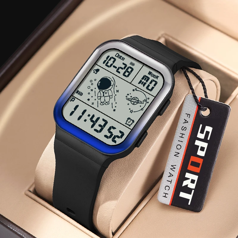 方块太空人手表男学生青少年夜光潮流运动电子表防水防摔腕表女生