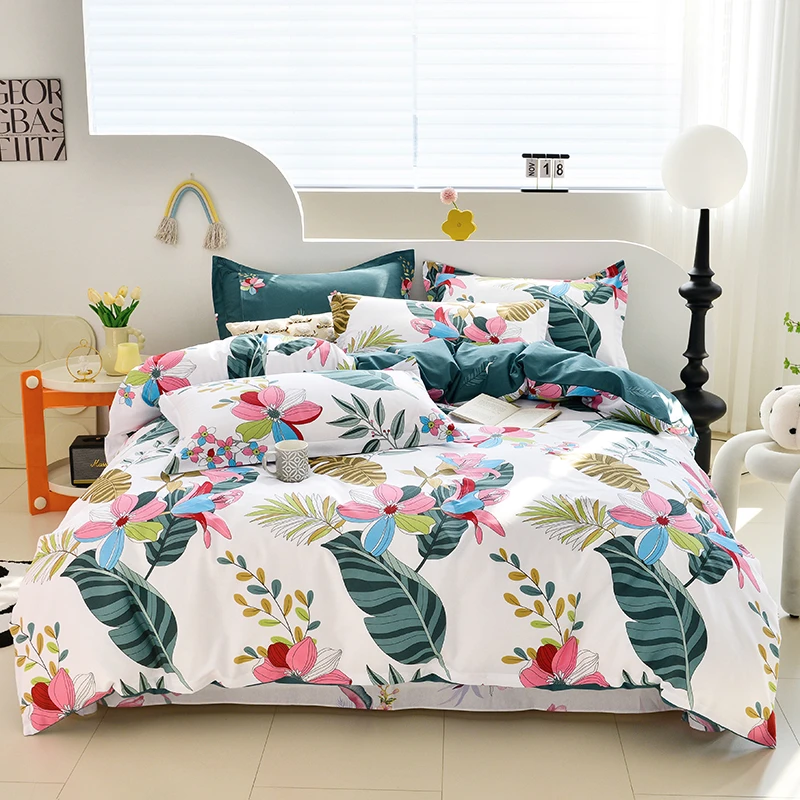 【新品床单款套件】小清新棉被罩斜纹印花全棉单款棉学生宿舍机洗