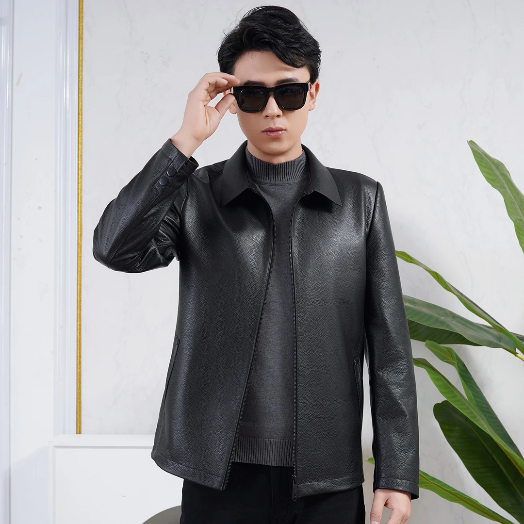 秋冬新款中老年爸爸装翻领商务休闲真皮皮衣男头层牛皮男士皮衣