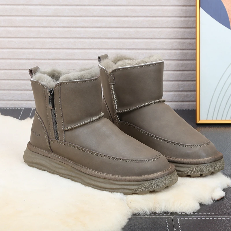 588牛皮羊毛防水拉链雪地靴男皮毛一体防滑男士棉鞋保暖冬季棉靴