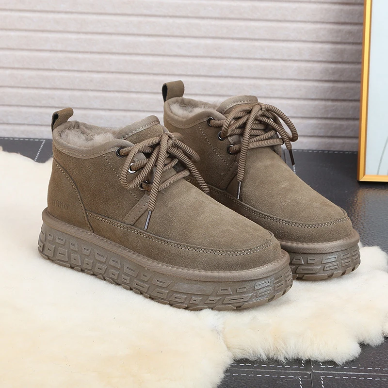 2458冬季新款棉鞋女保暖加绒加厚皮毛一体雪地靴女厚底马丁靴防滑