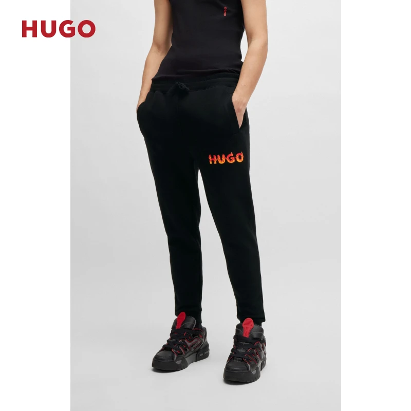 HUGO雨果男 早春新款立体火焰徽标棉质毛圈布百搭卫裤50504788