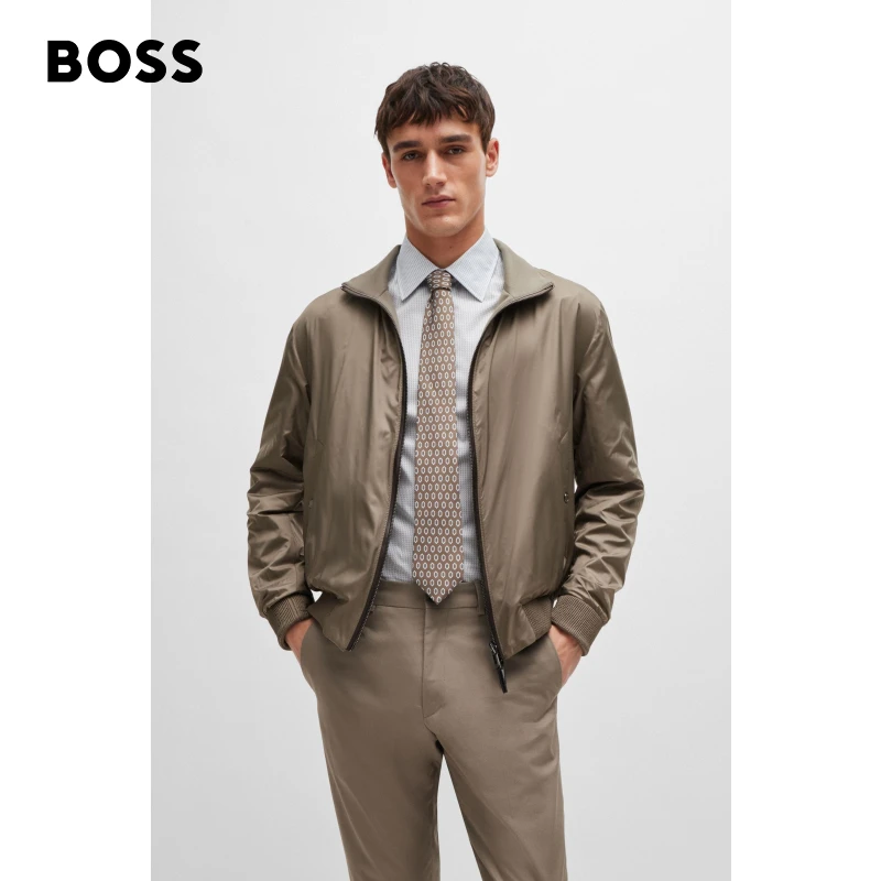 BOSS博斯男士24秋季新款秋冬饰面正反两穿立领经典夹克50497741