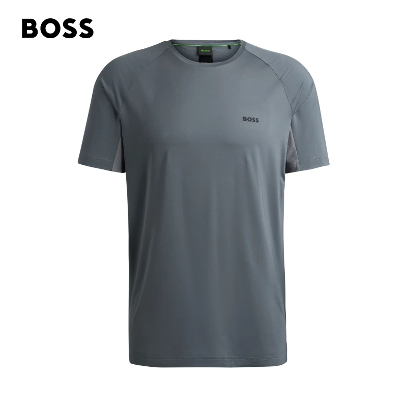 【凉感速干】BOSS博斯男士混纺四向弹力反光条设计短袖T恤50519360