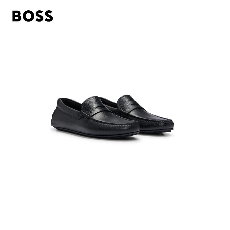 BOSS博斯 男士  新款饰带粒面皮革经典莫卡辛驾车鞋50523026