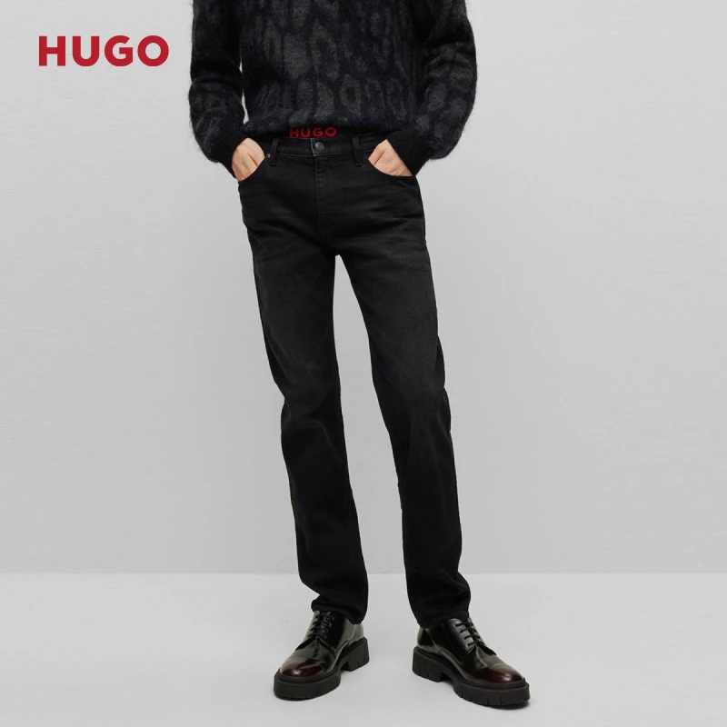HUGO雨果 男士秋季百搭时尚黑色舒适弹力牛仔裤50484358
