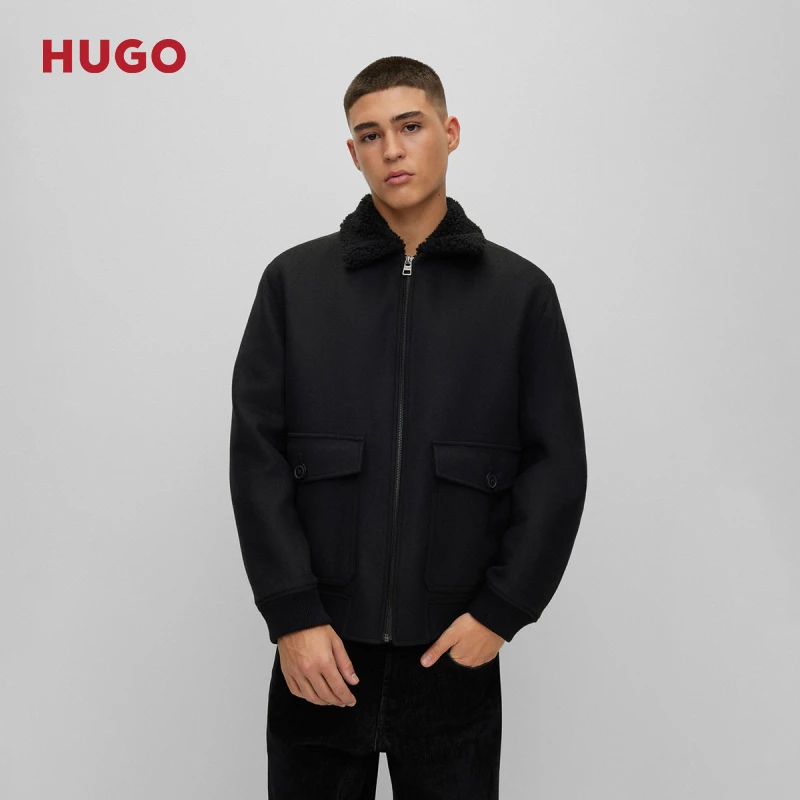 HUGO雨果 男士时尚简约休闲保暖泰迪领常规版飞行员夹克50497093