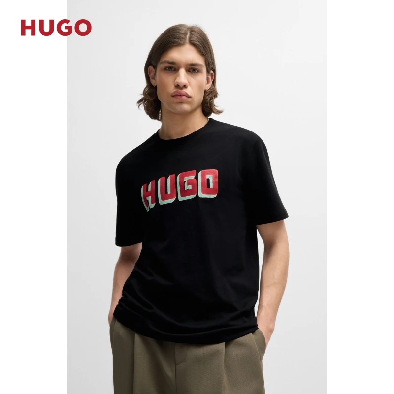 【100%棉】HUGO雨果男士新款时尚印花平纹针织棉质短袖T恤50516624
