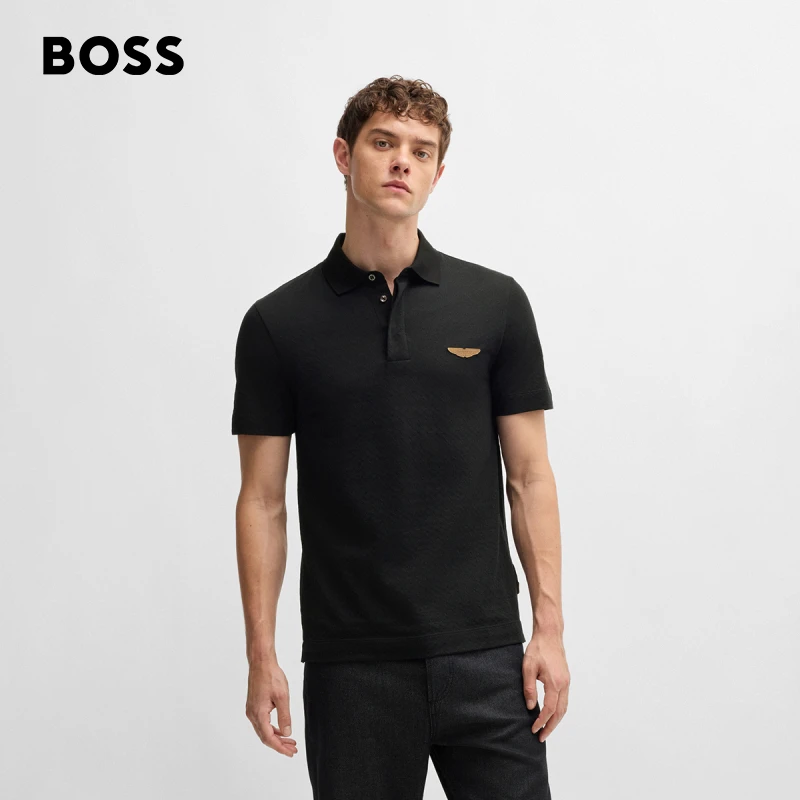 【ASTON MARTIN】BOSS博斯24冬季棉质提花短袖休闲Polo衫50527547
