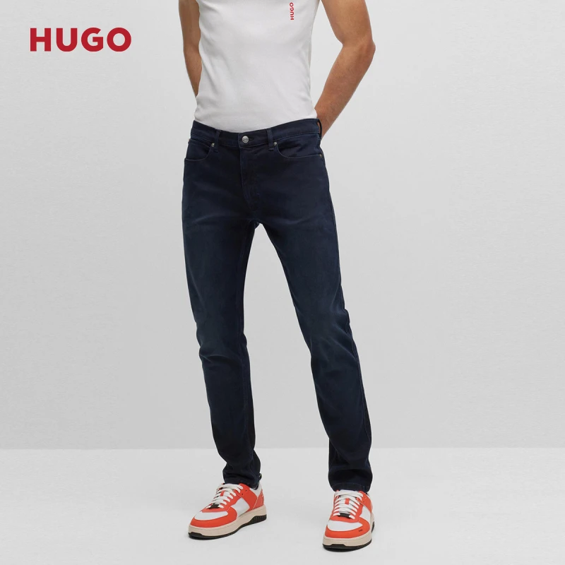 HUGO雨果男士2023年早秋新款百搭蓝色羊绒质感修身牛仔裤50493881