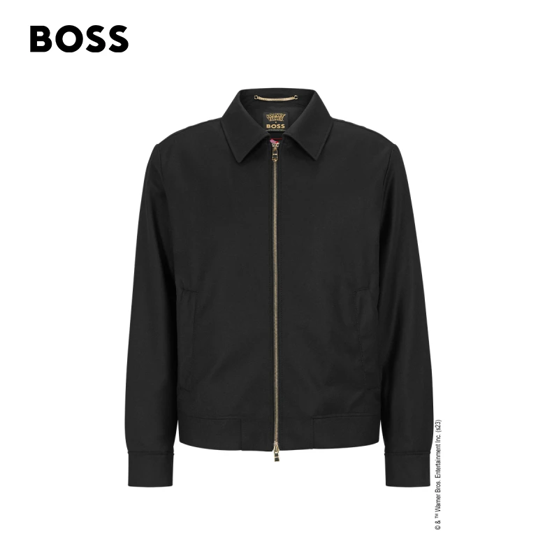 BOSS博斯 男士新款羊毛和羊绒混纺黑色翻领时尚休闲夹克50486373