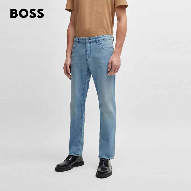 【100%棉】BOSS博斯男士新款蓝色弹力面料修身休闲牛仔裤50522490