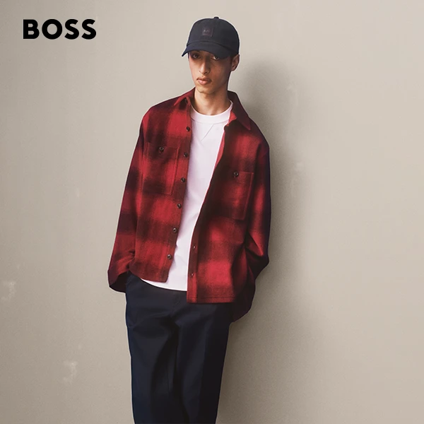 BOSS博斯 男士 早春格纹棉质毛圈布宽大版型外套衬衫50509318