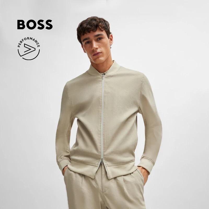 BOSS博斯夏季亚麻混纺高弹抗皱易打理夹克50514604