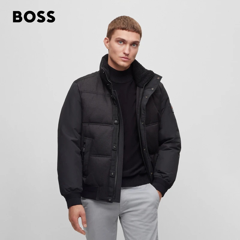 BOSS博斯男士 秋冬新款混合材质时尚宽松版型夹棉夹克50504445