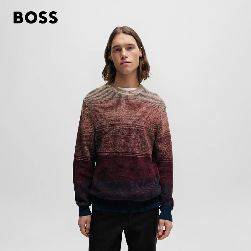 BOSS博斯男士 早春渐变针织常规版型棉质混纺毛衣50509930