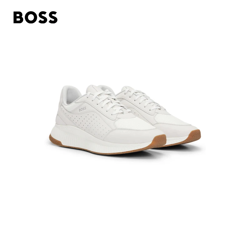 BOSS 博斯男士 夏季新款网面装饰时尚皮革系带运动鞋50517313
