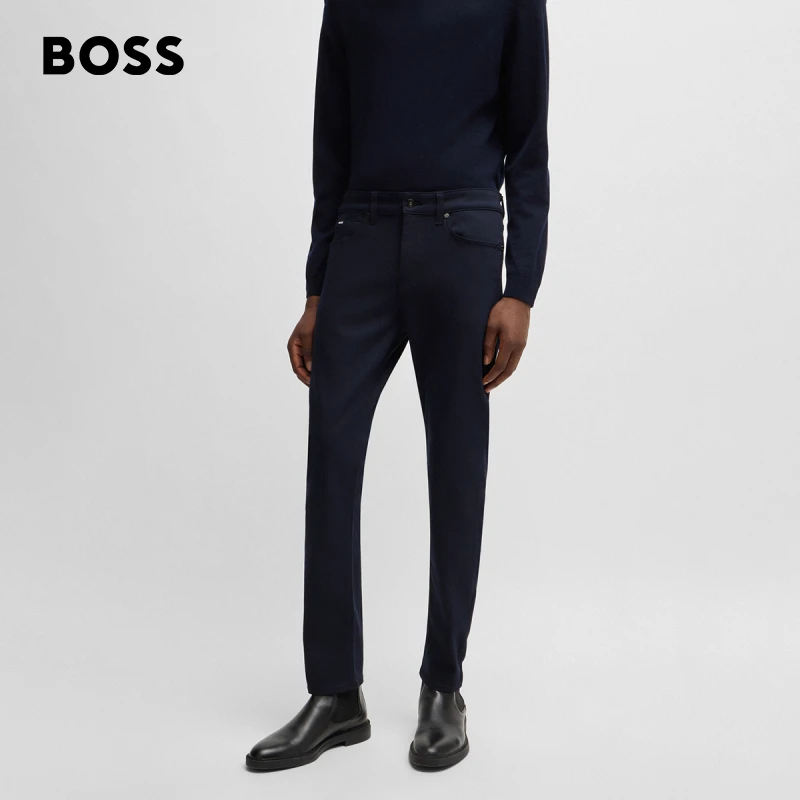 【柔软舒适】BOSS博斯男新款弹力修身版型深蓝色休闲牛仔裤50528667