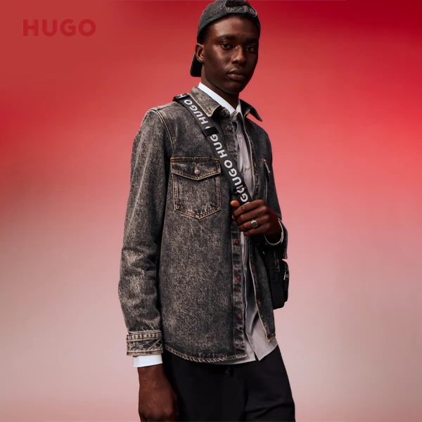 HUGO雨果 男士宽松版型棉质牛仔外套50508625