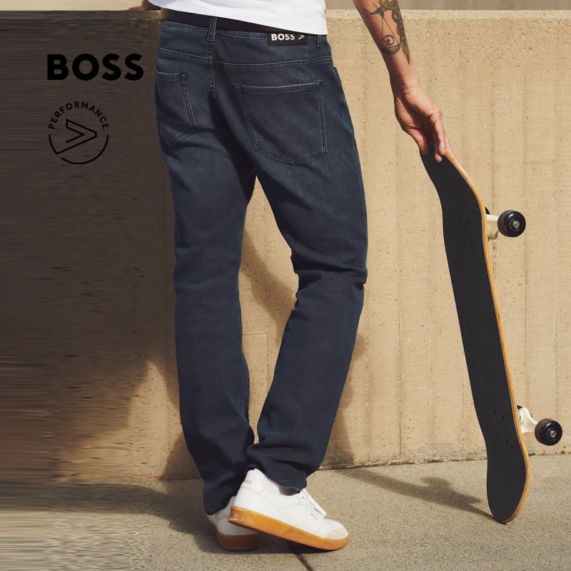 BOSS博斯男士经典舒适弹力蓝色牛仔裤50508121