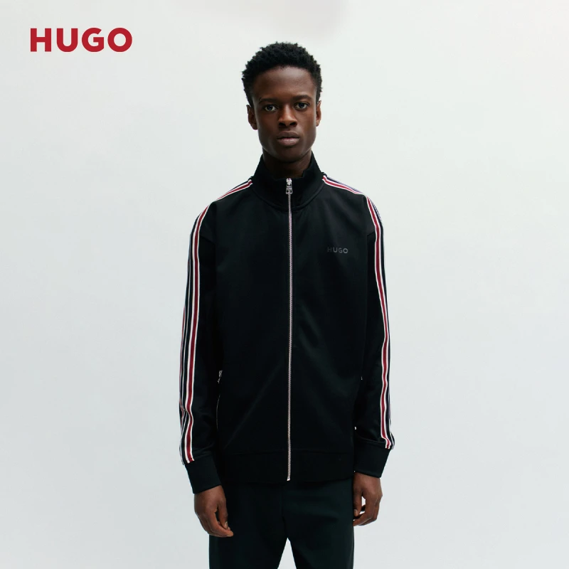 HUGO雨果男士新款经典条纹衣袖宽松版型拉链外套50497937