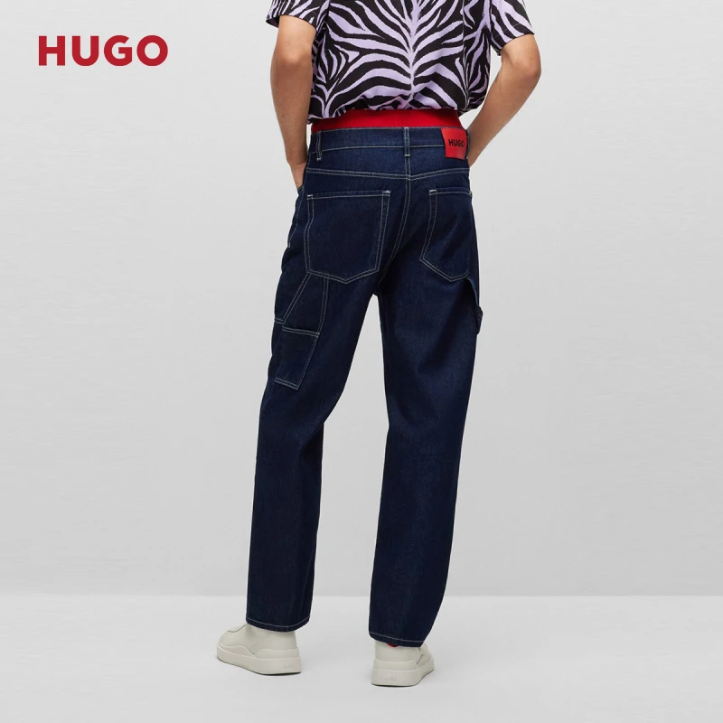 HUGO雨果男春夏新款时尚休闲百搭撞色缝线蓝色复古牛仔裤50489798