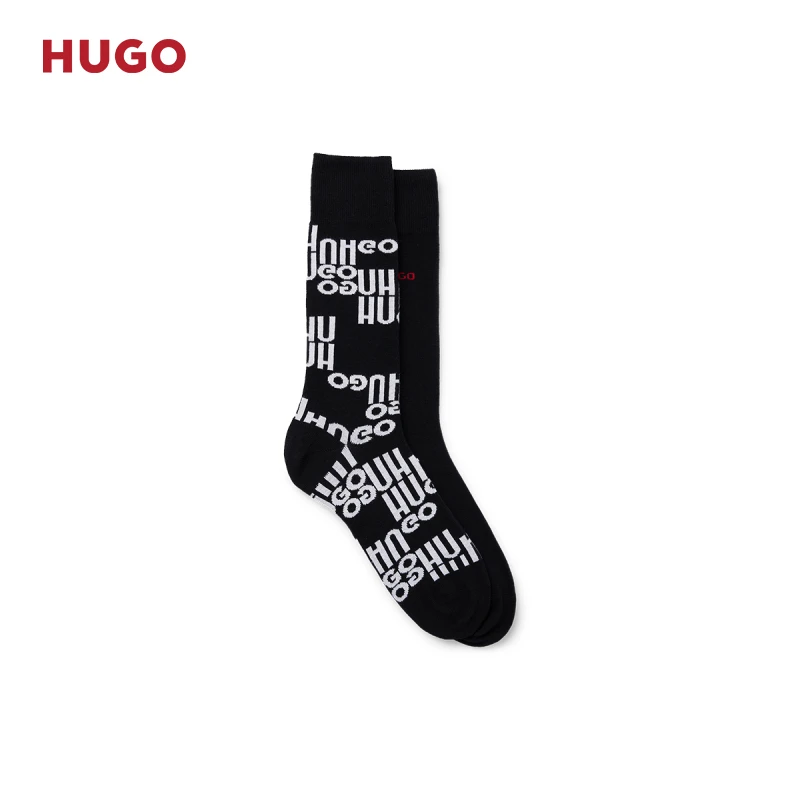 HUGO雨果2024早春新款印标棉质混纺袜子两双装50510802