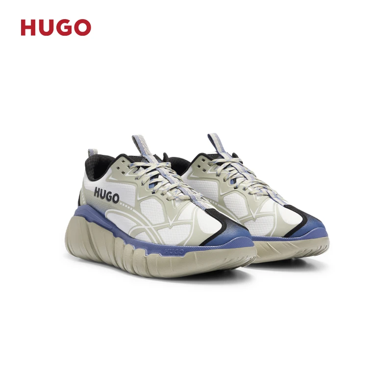 HUGO雨果男士白色灰色黑色反光波浪纹时尚休闲运动跑鞋50498752