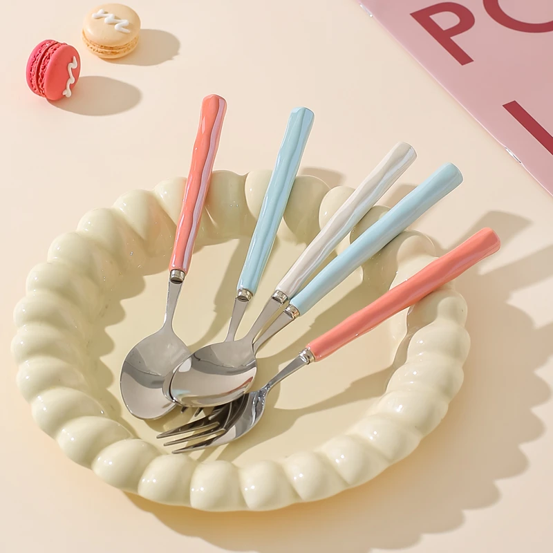 川岛屋食品级不锈钢勺子叉子高颜值汤匙家用高档精致长柄吃饭调羹