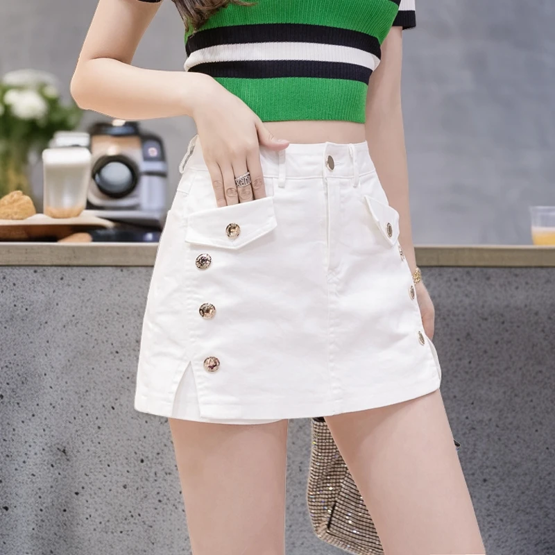 高腰牛仔短裙女夏季2025新款工装包臀裙裤小个子弹力开叉半身裙裤
