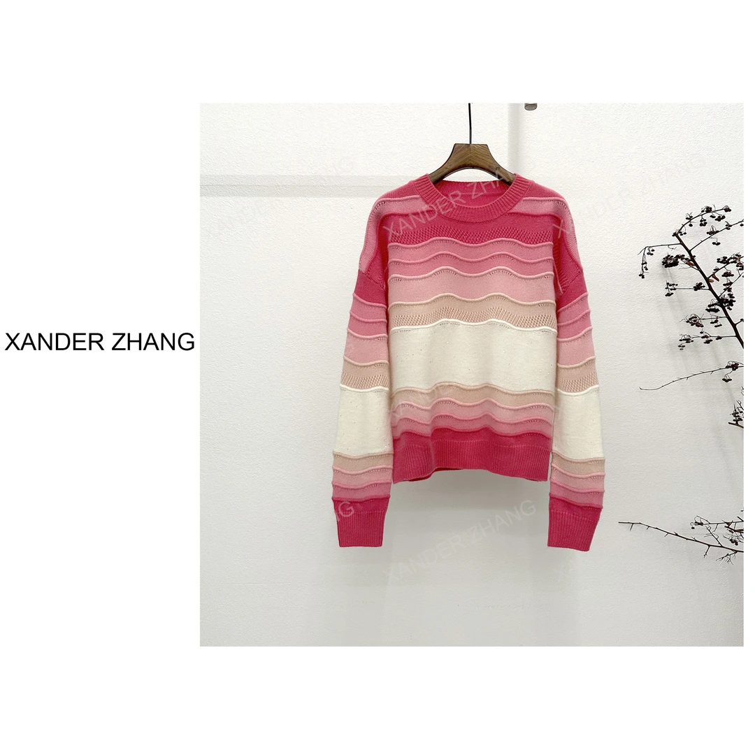 山大张绝美重工波浪提花全羊毛质感毛衣YBMS1H605时尚百搭高级感