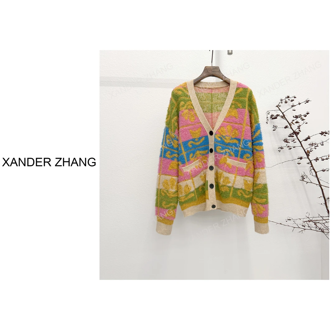 山大张彩色卷草提花减龄时尚加厚开衫YBMS1H712时髦感百搭叠穿