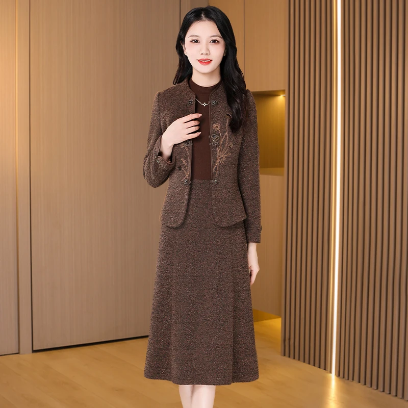 小香风毛呢套装连衣裙女秋冬2025新款爆十三行品牌国风两件套裙子