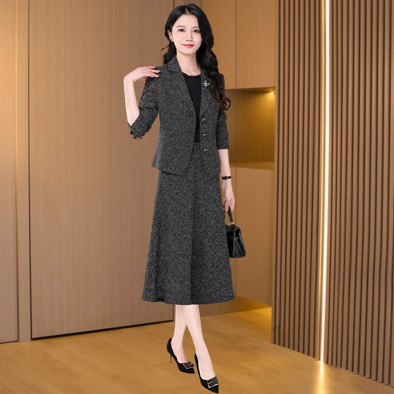 小香风西装套装连衣裙女2025新款春秋爆款中年妈妈正式场合两件套