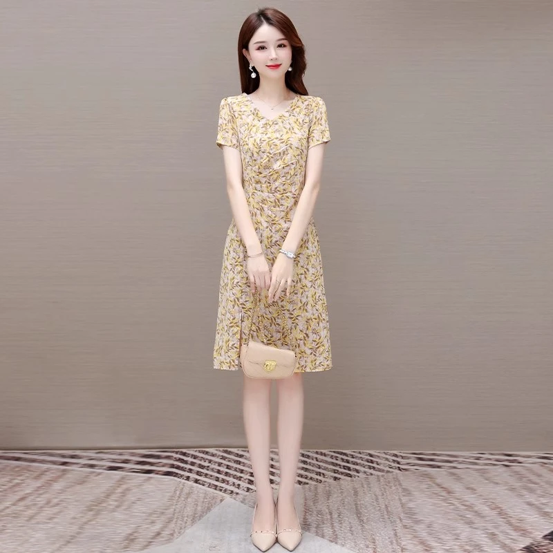 高端奢华高档品牌雪纺连衣裙子女夏妈妈气质名媛小个子广州十三行
