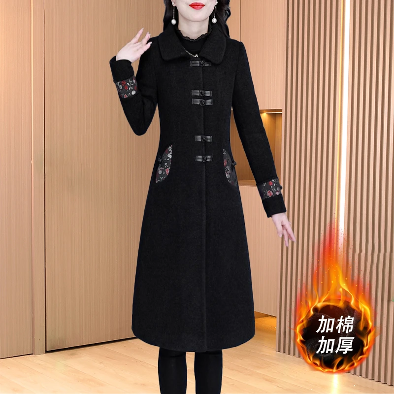 夹棉新中式大衣2025冬季爆款中长款设计感气质时尚毛呢厚外套品牌