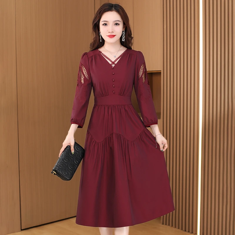 广州十三行长袖连衣裙女春秋2025年新款喜婆婆婚宴装结婚妈妈礼服