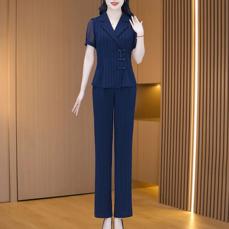 高端职业国风套装2025新款女夏时髦洋气贵夫人品牌时尚妈妈两件套