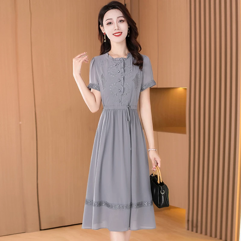连衣裙女夏季2024新款广州十三行爆款气质高端精致品牌雪纺裙子夏