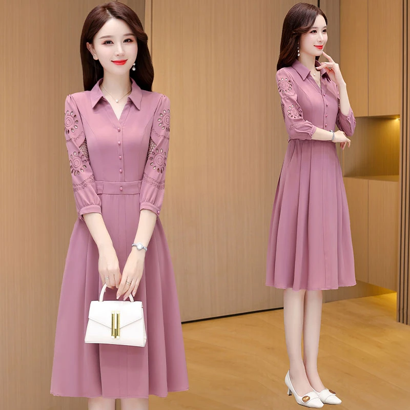 雪纺长袖连衣裙2025新款春秋女装高端奢华品牌小个子女款气质服装