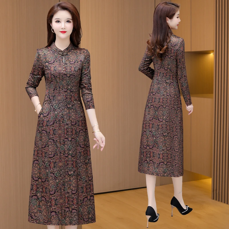 国风旗袍爆款连衣裙女秋冬款2025新高级感长袖妈妈阔太太复古裙子