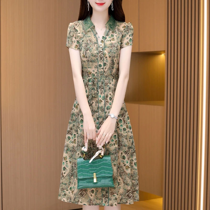 小个子品牌雪纺连衣裙女夏季2024旗袍高端精致气质名媛高级感妈妈