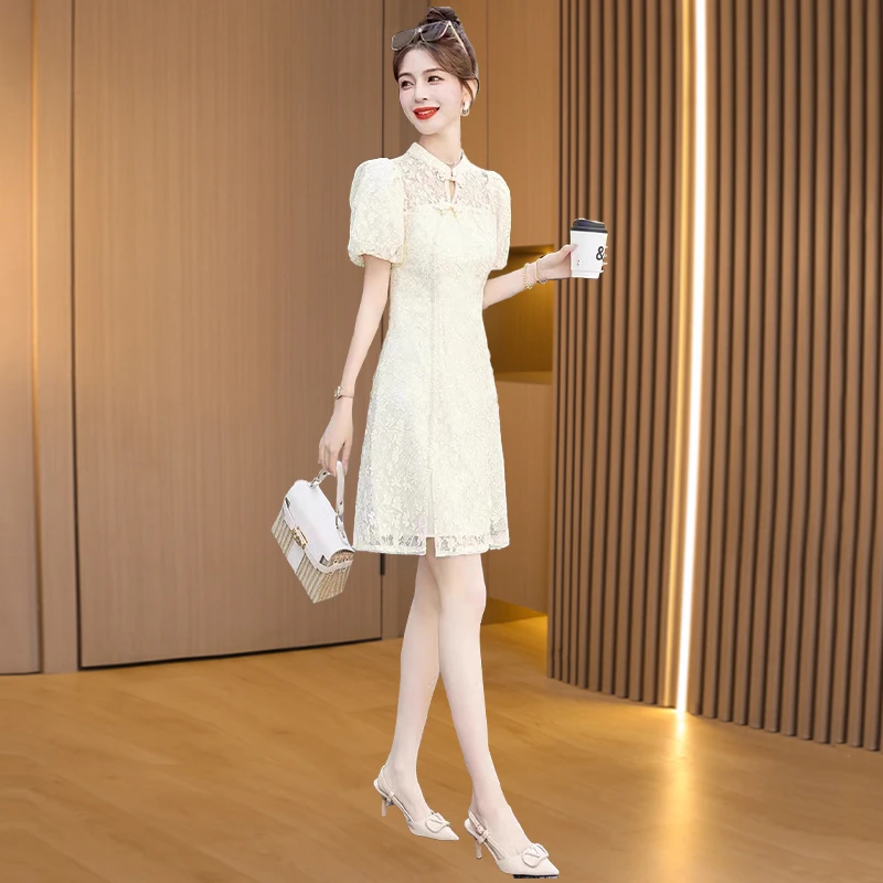 改良纱料沙沙旗袍2025新款女夏小个子中式国风气质高端精致连衣裙