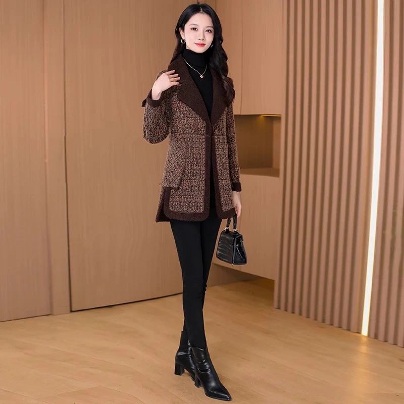 小香风双面穿毛呢外套2025新款女秋冬爆小个子加厚皮毛一体呢大衣