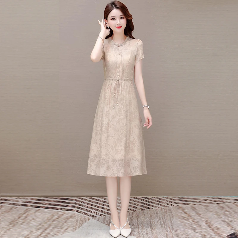 高端连衣裙子女夏2025新款高端品牌气质名媛改良旗袍礼服中年妈妈