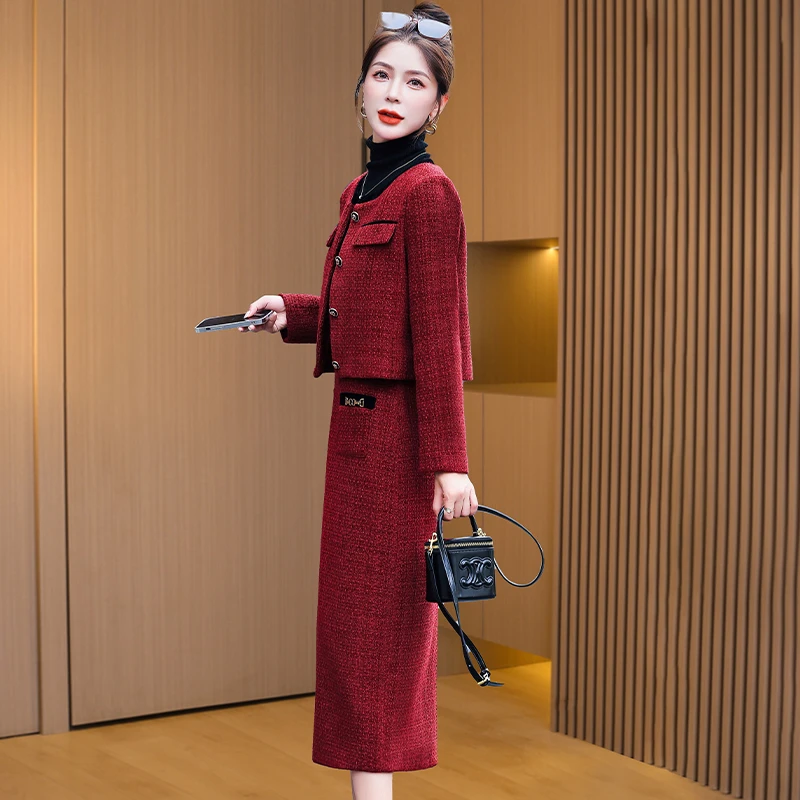 红色小香风套装气质女装2025新款春秋广州十三行爆款喜婆婆婚宴装