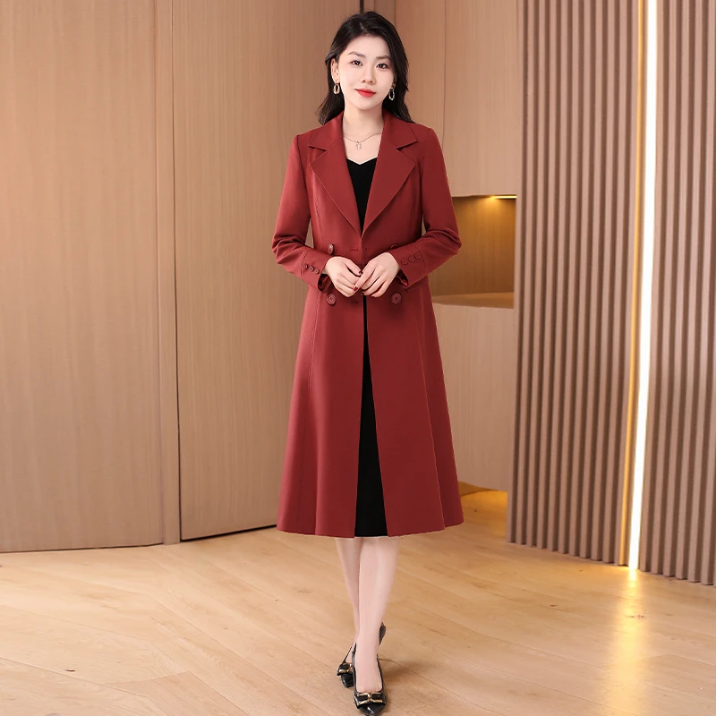 红色高贵杭州意法风衣外套女2025新款春秋欧货时尚洋气中长款大衣
