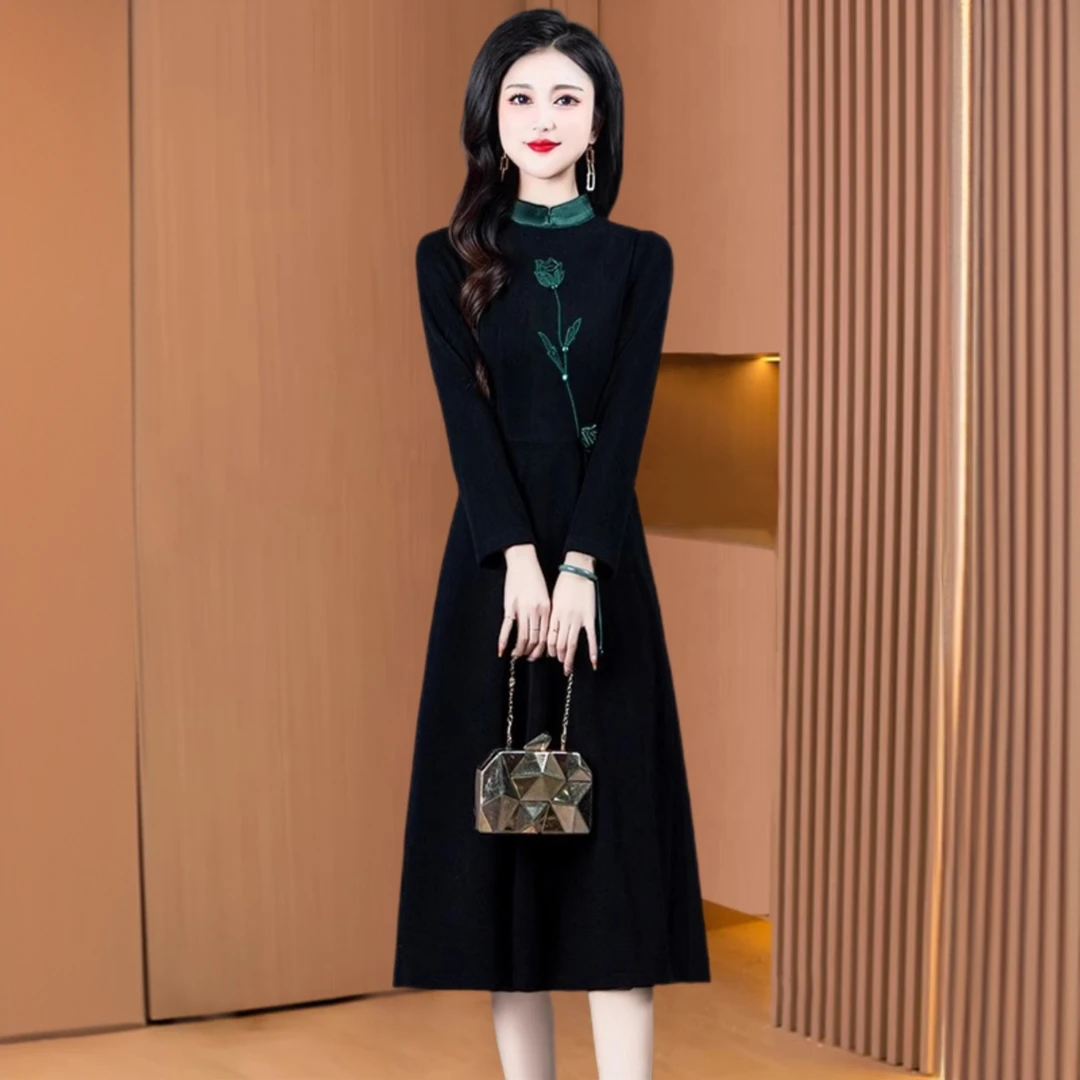 广州十三行连衣裙子女2025新款秋冬季长袖高档高端新中式国风旗袍