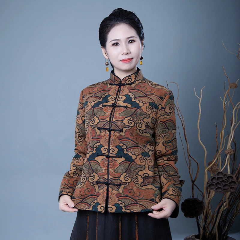 【吉祥如意】香云纱双面穿棉服短款保暖手工盘扣外套G359456M